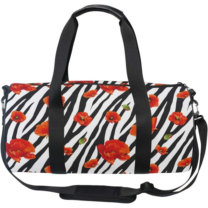 Сумка-мішок із зебровим принтом та червомими маками, з цупкої тканини, дорожня сумка, сумка на вихідні, для багажу, ручна сумка для чоловіків та жінок, для спорту та подорожей