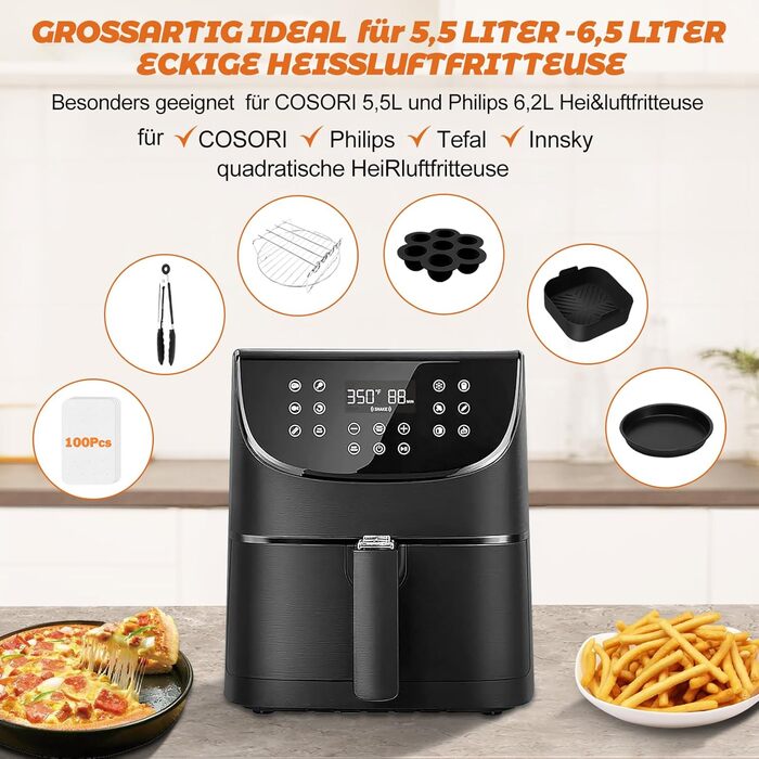 Аксесуари для фритюрниці з силіконовою формою NATNAV 21 см, аксесуари для фритюрниці Силіконовий горщик Багаторазова фритюрниця Силіконова каструля для Philip XL 6.2 л, COSORI 5.5 л/4.7 л, Cecotec 6 л, аксесуари для фритюрниці 6 шт.