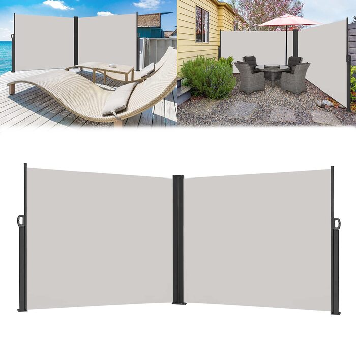 Розсувний бічний тент для балкону, сонцезахисний навіс, екран для забезпечення приватності, водонепроникний та вітронепроникний, виготовлений з поліестеру, для саду, патіо, дитячих майданчиків та кемпінгу (200x600 см, сірий) 200x600 см сірий