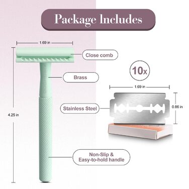 Безпечна бритва для чоловіків і жінок, металева бритва з одним лезом з 10 лезами м'ятно-зеленого кольору