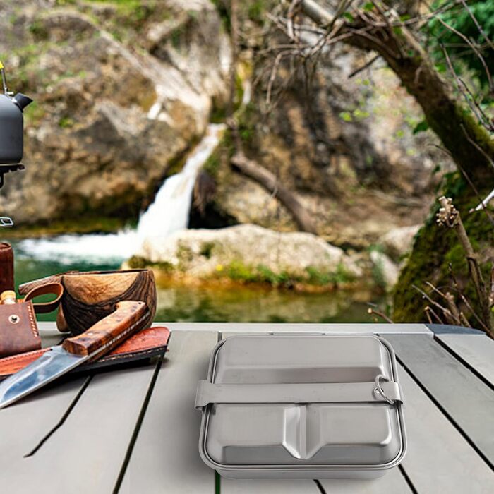 Складаний ланч-бокс з нержавіючої сталі з ручкою для кемпінгу на свіжому повітрі, легкий посуд для походів, подорожей та пікніків