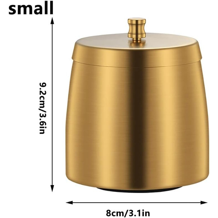 Попільничка з кришкою, знімний внутрішній вкладиш, нержавіюча сталь, вітрозахисна, без диму, без запаху, попільничка для домашнього офісу (Колір Золотий, Розмір L) L Gold