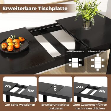 Розсувний обідній стіл COSTWAY, 120/158 x 70 см, Кухонний стіл для 4-6 осіб, Прямокутний обідній стіл для їдальні, Кухня, Чорний