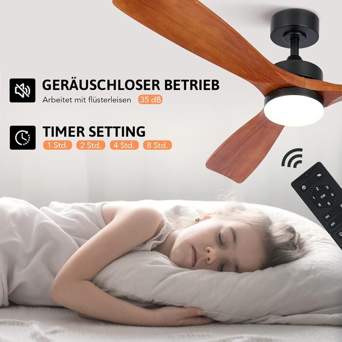 Стельовий вентилятор CO-Z з пультом дистанційного керування 52-дюймовий дерев'яний вентилятор Світлодіодне світло Робота влітку та взимку Тихий двигун постійного струму для внутрішнього та зовнішнього покриття