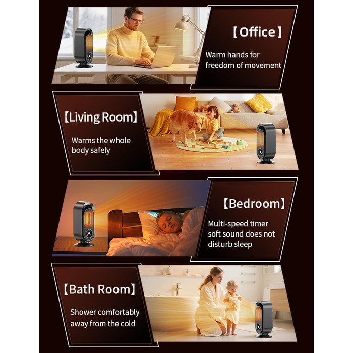 Електричний вентилятор-обігрівач, портативний кімнатний обігрівач, енергозберігаючий швидкий PTC-обігрівач потужністю 1500 Вт, керамічний вентилятор-обігрівач з термостатом, таймером та 3 режимами, захист від перегріву та перекидання для офісу та спальні