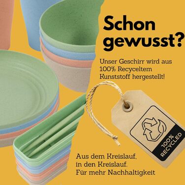 Екологічний набір посуду для кемпінгу 100 перероблений матеріал Багаторазовий, барвистий, для автодому, пікніка, активного відпочинку та дітей