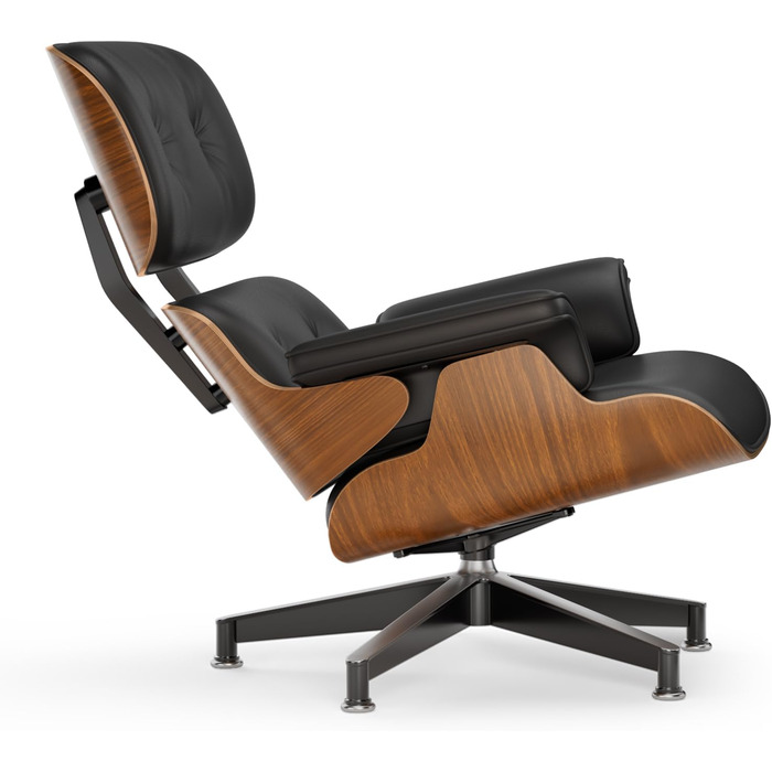 Крісло-рекламо зі штучної шкіри з пуфом, сучасне крісло під телевізор, обертовий шезлонг з пуфом, фіксований кут нахилу 105, унікальний дизайн з м&39якою подушкою, чорна штучна шкіра, каркас під горіхове дерево