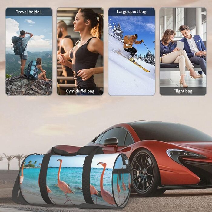 Спортивна сумка, дорожня сумка, пляжна сумка, з принтом фламінго, сумка для ночівлі, чорна, універсальний розмір, сумка для подорожей