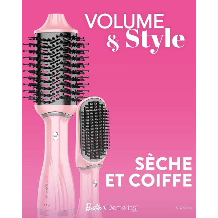 Стайлер-фен 2-в-1 Demeliss Volume & Style Колекція Barbie сушіння та укладка для всіх типів волосся, 2 змінні насадки, кераміко-турмалінове покриття, 3 температурні режими