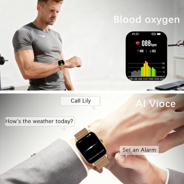 Жіночий смарт-годинник для фітнесу з функцією телефону Bluetooth-годинник з дзвінками, фітнес-трекер для чоловіків, водонепроникний смарт-годинник з пульсом, монітором сну, крокоміром, спортивний годинник для Android iOS, золотий