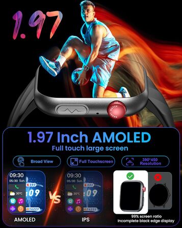 ЕКГ ГАРЯЧИЙ смарт-годинник для чоловіків із серцевим ритмом, кров&39яним тиском 1,97-дюймовий AMOLED сенсорний чорний годинник для здоров&39я з монітором сну, крокоміром, функцією телефону, спортивним годинником, фітнес-годинником, iOS, Android