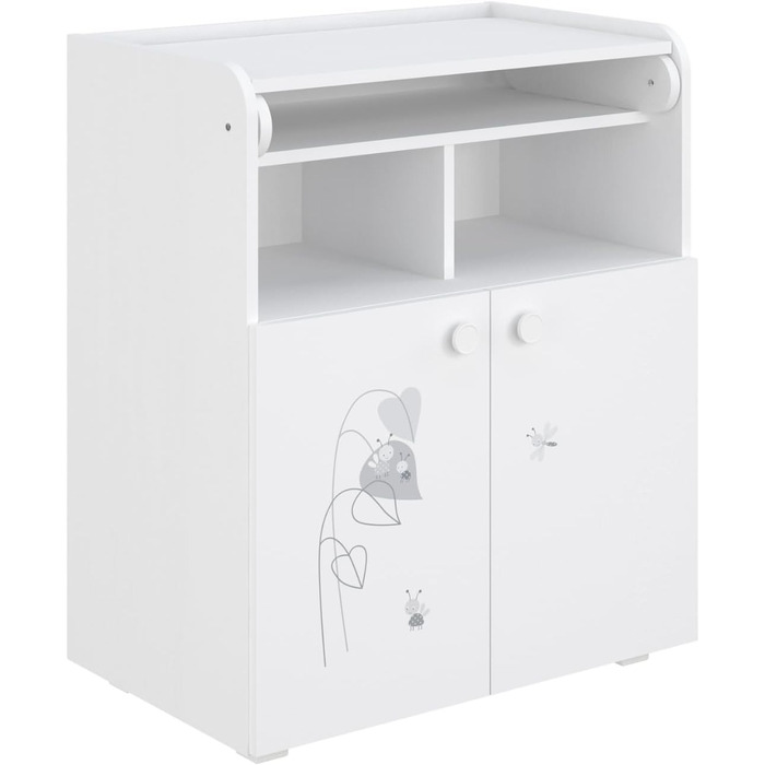 Пеленальний столик Shefa Kids 700 Basic Amis White - Багатофункціональний пеленальний столик зі складною пеленальною поверхнею, 2 дверцятами та відкритим відділенням, 70x47x86 см, дитячий, ергономічний пеленальний столик