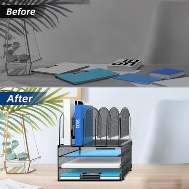 Органайзер для паперу SUPEASY, 3-рівневий лоток для листів з 5 вертикальними тримачами для файлів, багатофункціональний настільний органайзер, органайзер для папок з файлами, чорний