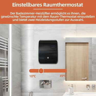 Вентиляторний обігрівач для ванної кімнати SHX 2000 Вт Термостат з пультом дистанційного керування Водонепроникний Безпечний для використання у ванній кімнаті, чорний