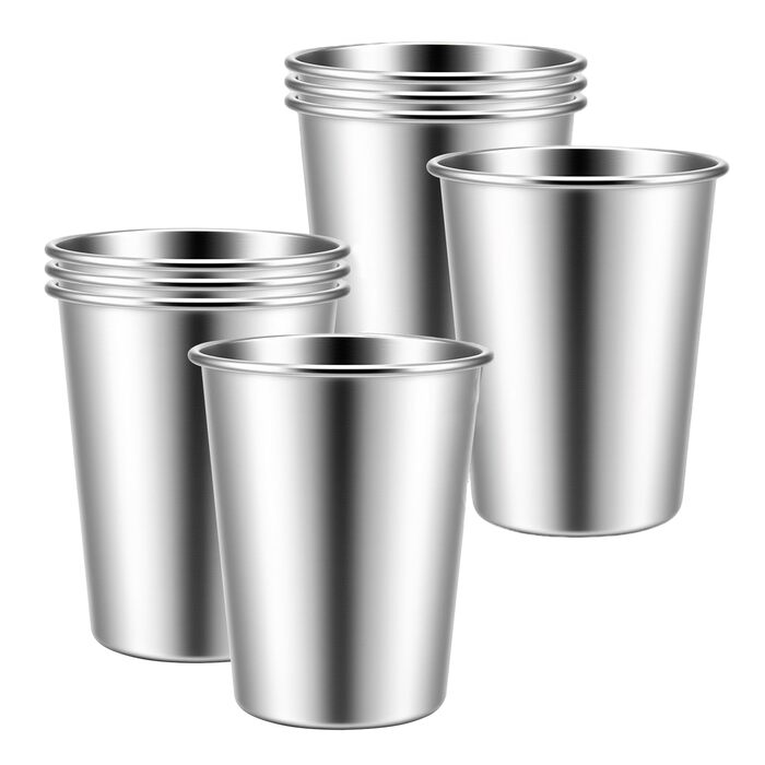 Набір з 8 чашок з нержавіючої сталі, 350 мл, срібна кружка з нержавіючої сталі, штабельовані металеві дорожні чашки, чарки для шотів, чашки з нержавіючої сталі для кемпінгу, вечірок, подорожей, барів та активного відпочинку