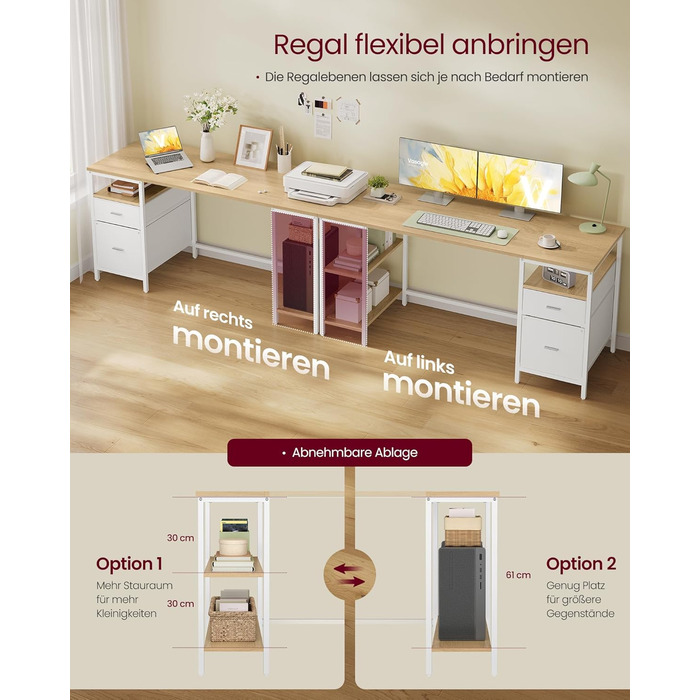 Комп&39ютерний стіл, офісний стіл, письмовий стіл, з 3 полицями, 2 шухлядами, 160 x 60 x 76 см, для офісу, вітальні, сучасний стиль, натуральний дуб-хмарно-білий LWD105YD01 160 x 60 см Натуральний дуб перлинно-білий