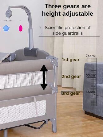 Дитяче дорожнє ліжечко Pack and Play, складна та трансформована дитяча колиска, регульована дитяча колиска, приліжкове ліжечко для малюків з москітною сіткою (сірий колір з сіткою) 6602 сірий з розкішною москітною сіткою