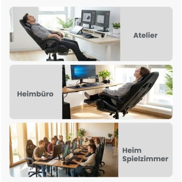 Геймерське крісло з функцією масажу та підставкою для ніг - Ергономічне офісне крісло, вантажопідйомність 150 кг, підтримка голови та попереку, регулювання висоти, поворот на 360, гоночний дизайн чорний/сірий, 116,5 x 52,0 x 64,5 см