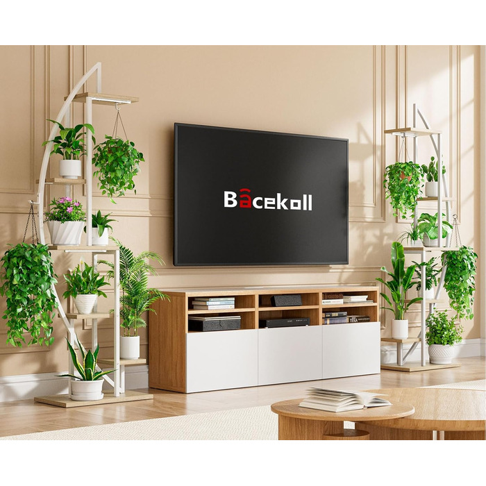 Рівнева підставка для квітів з лампами для вирощування - Металева та дерев&39яна полиця для рослин - Кімнатні квіткові сходи 160 см - Декоративна чорна квіткова полиця для підвіконня у вітальні, 2 шт., біла, 6-