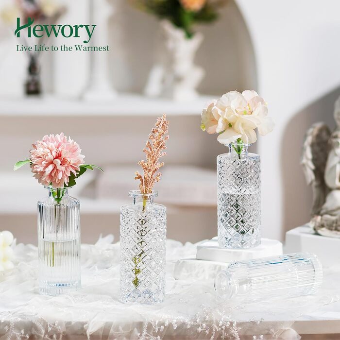 Маленькі вази для прикраси столу Hewory 8er Vintage Deco Vase Glass Deco Vases Set Glass, Маленька скляна ваза Вази Маленька ваза для прикраси столу Квіткова ваза Маленька для весільної вітальні, ребристий і шорсткий візерунок Прозорий 8