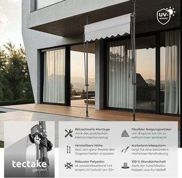 Маркиза tectake з кріпленням та ручним приводом, балконна маркізка без свердління, регульована по висоті, стійка до ультрафіолету, водовідштовхувальна, навіс для патіо, сонцезахист для патіо та балкону, ширина 150 см - світло-сірий