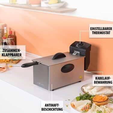 Фритюрниця Tristar - 2000 Вт, 3 літри, термостат, холодна зона, 3-4 особи, FR-6935, металік