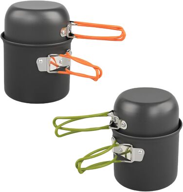 Посуд для кемпінгу та пікніків, набір туристичного посуду з антипригарним покриттям, каструлі та сковороди для приготування їжі на відкритому повітрі, для походів, трекінгу та подорожей з рюкзаком