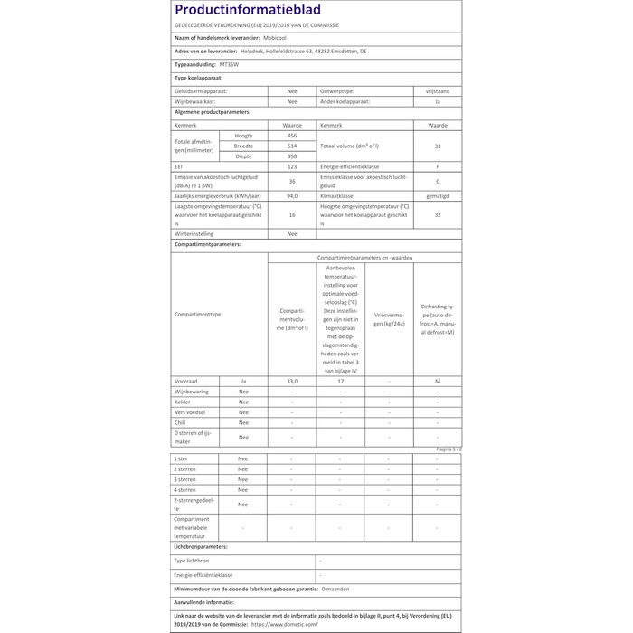Портативний електричний кулер Mobicool MT35W, 34 літри, 12/230 В, 33 літри