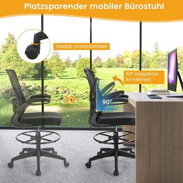 Робоче крісло COSTWAY, офісне крісло з відкидними підлокітниками та регульованою опорою для ніг, висота сидіння 55-75 см, високе поворотне крісло, ергономічне комп&39ютерне крісло, письмове крісло з високою спинкою, висота сидіння 55-75 см