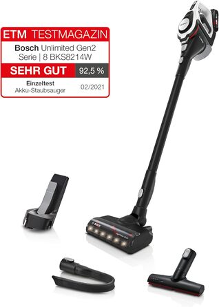 Акумуляторний пилосос Bosch Unlimited Gen2 Series 8 BKS8214W, без мішка, час роботи до 45 хв, змінний акумулятор, світлодіодне осв