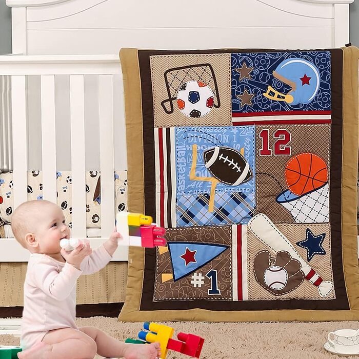 Комплекти постільної білизни для дитячого ліжечка Brandream для немовлят, хлопчиків, Happy Friends and Family Time, спортивний ком