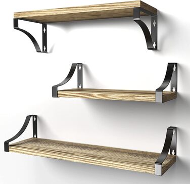 Набір настінних полиць Pipishell із 3 предметів, дерево та метал, настінні полиці для зберігання, дерев&39яний металевий дріт у рустикальному стилі, для вітальні, спальні, офісу, ванної кімнати або кухні (коричневий)