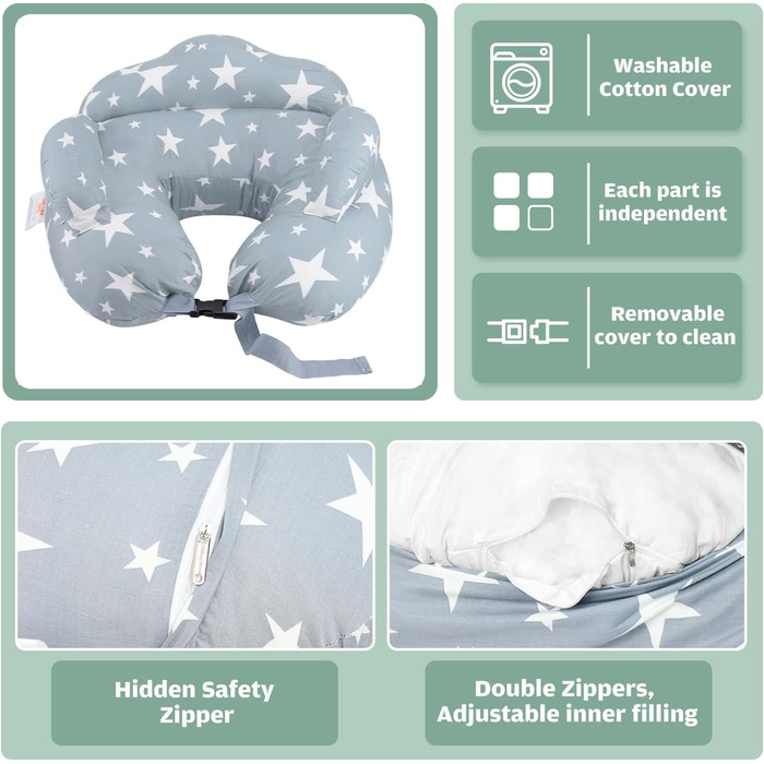 Подушка для годування Chilling Home, подушка для вагітних, подушка для сну на боці для дитини, подушка для вагітних з бавовняним чохлом для подушки для годування, регульована подушка, подушка для годування для вагітних, немовля, синьо-біла зірка