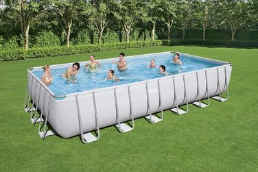 Басейн Bestway Power Steel Frame Pool Complete with Filter Pump 732 x 366 x 132 см, світло-сірий, квадратний