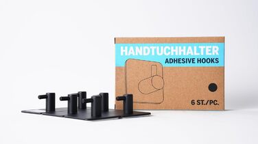 Рушникосушка 4smile без свердління, комплект з 6 шт. - Чорні гачки для рушників у ванній кімнаті як практичні клейкі гачки - Висок