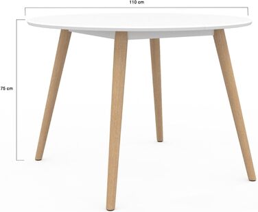 Круглий обідній стіл Angela для 4-6 осіб, білий з дерев&39яними ніжками, 110 см