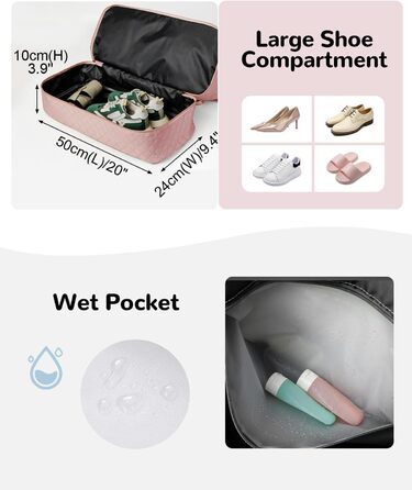 Жіноча ручна поклажа з відділенням для взуття та відділенням для вологи, дорожня сумка-саквояж на вихідні з косметички, сумка для лікарні для пологів, рожева