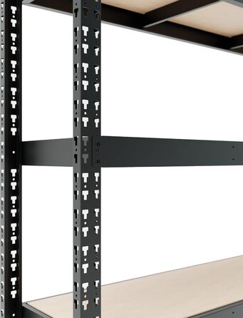 Стелаж для зберігання Metalkas MEGA-MET 500 з 4 полицями з МДФ, 180x180x60 см, вантажопідйомність полиць 500 кг, полиці з регулюванням висоти, надміцний стелаж, стелаж для підвалу, стелаж для майстерні, виготовлений з металу, чорний 180x180x60 см/вантажоп