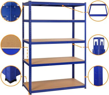 Полиця для зберігання Yaheetech 180 x 120 x 60 см, полиця для підвалу, безболтова полиця, полиця для майстерні, надміцна полиця, металева полиця, гаражна полиця, вантажопідйомність до 875 кг