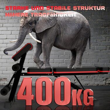 Складана багатофункціональна силова лава, регульована спинка в 7 положеннях/регульована подушка сидіння в 3 положеннях, вантажопідйомність 400 кг, регульований кут нахилу для тренувань вдома або в спортзалі