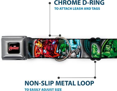 Нашийник для собак Buckle-Down AVD Marvel Avengers, багатокольоровий, розмір L (15-26 дюймів, ширина 2.5 см)