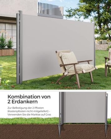 Ґрунтовий анкер SONGMICS, ґрунтовий анкер для опорних стійок бічних тентів, ґрунтовий цвях, підходить лише для алюмінієвих бічних тентів SONGMICS, сірий GSA001