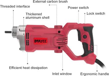 Електричний вібратор для бетону IMAYCC, внутрішній вібратор для пляшок потужністю 1500 Вт, вібраційний вібратор для бетону довжиною 2 м, швидкість валу перемішування 4200 об/хв