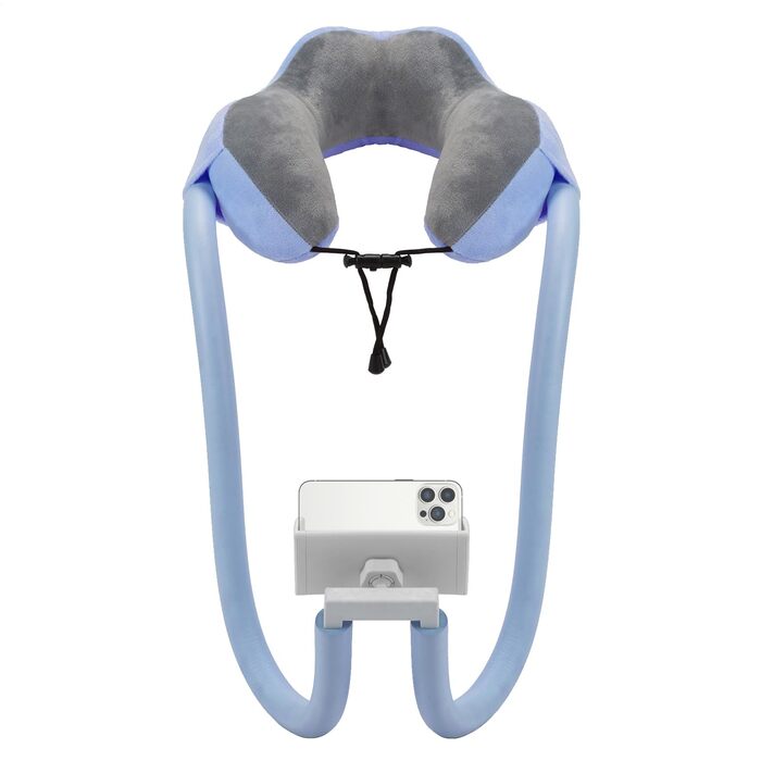 Тримач для шиї телефону - регульований на 360 градусів, подушки для підтримки шиї, тримач для телефону 2-в-1, підставка для мобільних телефонів, знімні тримачі, колиска для мобільного пристрою, зручна дорожня подушка синього кольору