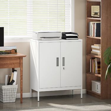 Шафа для документів HOMCOM, офісна шафа, що замикається, з 2 дверима, 2 полиці з регульованою висотою, замок, сталева шафа для зберігання, для офісу, кабінету, 80 x 40 x 100 см, біла