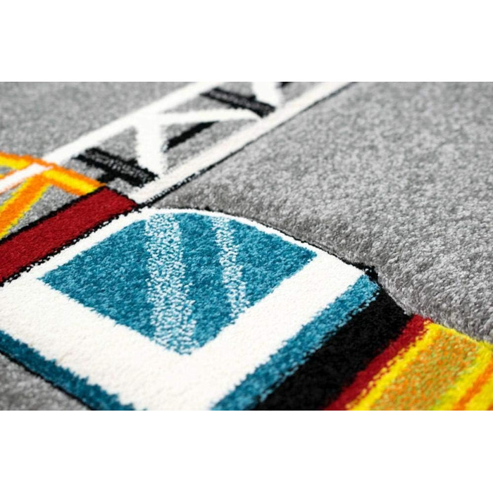 Дитячий килим CARPETIA Будівельний майданчик екскаватор сірий жовтий червоний помаранчевий розмір 200 х 290 см