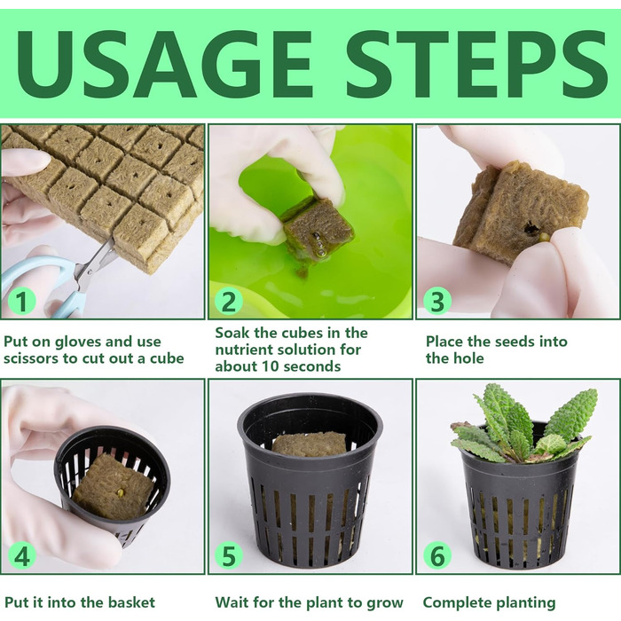 Набір сіток для гідропоніки з 76 шт. - 20 чашок для горщиків 2 дюйми (5 см) із сіткою з прорізами, 36 пакетів для вирощування мінеральної вати, 20 шт. самополивного бавовняного гнітового шнура для гідропоніки