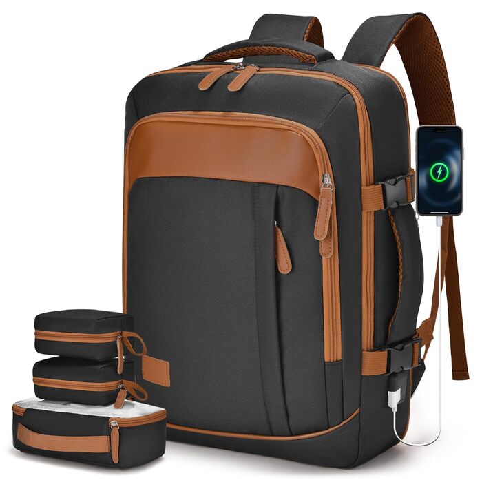 Рюкзак для подорожей Lufthansa KLM, розширюваний 5 см, 40x30x15 см, British Airways Air France, ручна поклажа, літак, з 3 кишенями, водонепроникний, для ноутбука, 15,6 дюймів, з USB, чорний