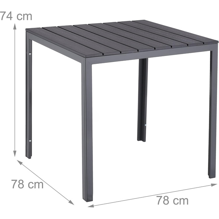 Садовий стіл Relaxdays, HBT 74 x 78 x 78 см, балконний стіл, імітація дерева, пластик, сталь, квадратний стіл для патіо, сірий