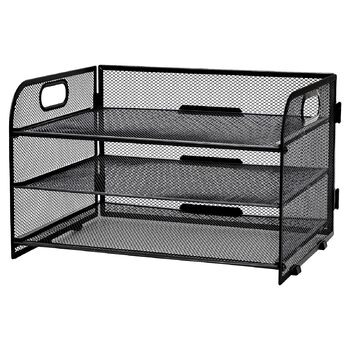 Органайзер для столу з ручкою, 3-ярусний лоток для листів, сітчасті відділення для документів формату А4, органайзер для паперових листів формату А4, лоток для документів, чорний.